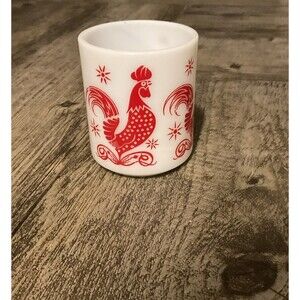 Vintage Red Rooster Milk Glass Coffee Cup